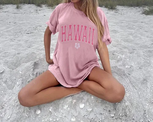 Vista 4 de Camisas hawaianas para mujer, camisa de flores, camisetas gráficas de gran tamaño, ropa tropical para vacaciones, camiseta de vacaciones de verano