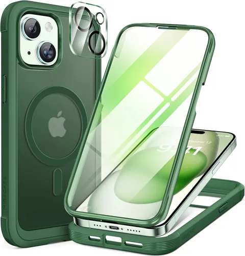 Vista 165 de Miracase - Funda magnética para iPhone 13 Pro Max de 6.7 pulgadas (compatible con MagSafe), transparente, completo, protector de pantalla de vidrio