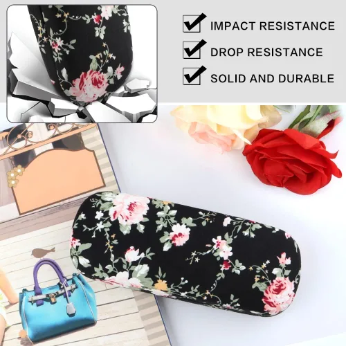 Vista 4 de Estuche rígido para gafas para mujer, diseño floral, retro, estuche portátil