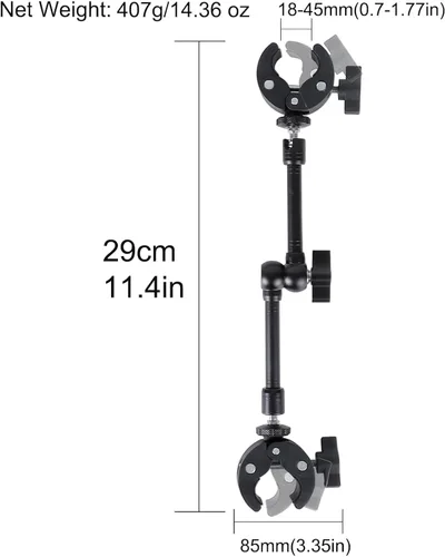 Vista 6 de PellKing Abrazadera de doble abrazadera para cámara, con brazo mágico de 360°, adaptador doble de 1/4 "-20 para paraguas, poste, escritorio