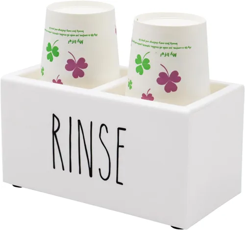 Vista 8 de Dispensador de vasos de papel Dixie de acrílico negro, portavasos desechables con organizador de enjuague, portavasos de 3/5 oz, organizador