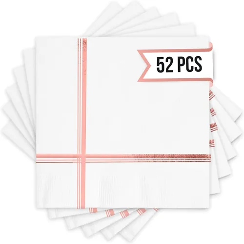 Vista 19 de Servilletas negras y doradas – Juego de 100 servilletas desechables de cóctel y postre de 5 x 5 pulgadas con borde dorado, perfectas para bodas
