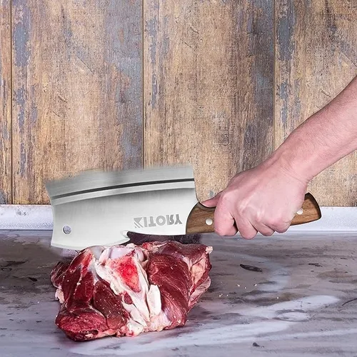 Vista 3 de Kitory Cuchillo para carne, cuchillo de carnicero, cortador de huesos de doble borde, cuchillo de cocina resistente para carne de hueso, verduras