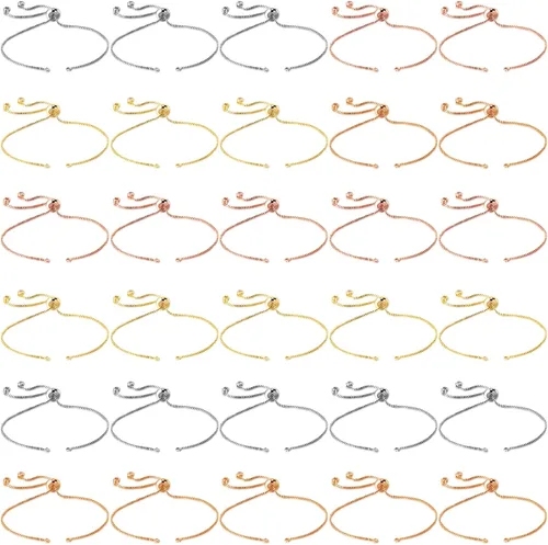 Vista 8 de Junkin 30 pulseras deslizantes de 8.7 pulgadas, pulsera ajustable con extremos de diamantes de imitación, cadenas extensoras para hacer joyas