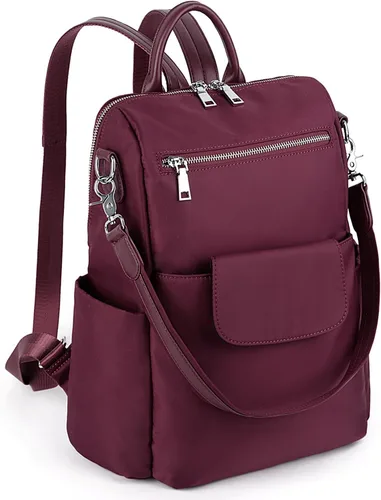 Vista 5 de UTO Mochila para mujer, bolsa de hombro de piel lavada sintética para mujer, 380 Rojo, L