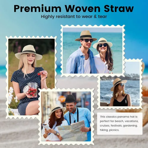 Vista 6 de Simplicity Sombrero Panamá de paja de ala ancha para hombre y mujer