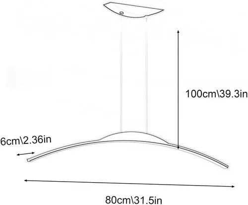 Vista 4 de 31.5in Dining Room Dimmable Chandeliers, Modern Linear Metal Ceiling Hanging Lighting, Adjustable Height Arc Shaped Pendant Lights for Kitchen Black