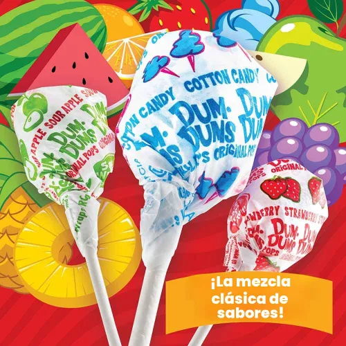 Vista 2 de Dum Dums Original, paletas, libre de la mayoría de alérgenos