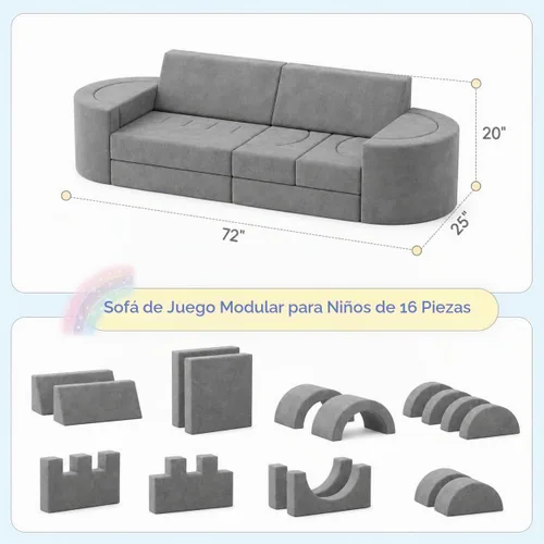 Vista 2 de Betterhood Sofá modular de 16 piezas para niños, sofá de espuma convertible