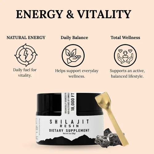 Vista 6 de The Goodbye Company Resina pura Shilajit – Orgánica con más de 85 oligoelementos y ácido fúlvico puro; para hombres y mujeres, impulso de energía