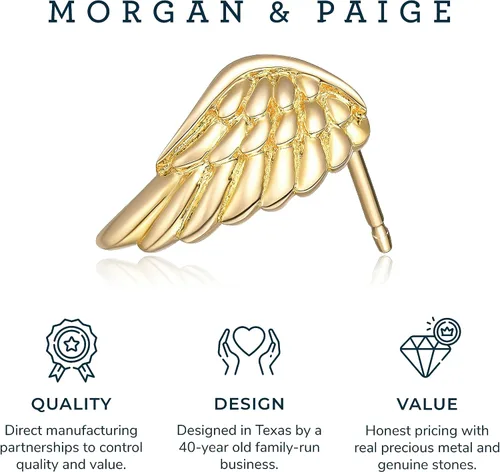 Vista 5 de Morgan & Paige Rhodium 14K Rose Gold 18K Yellow Gold Plated 925 Sterling Silver Angel Wing Stud Earrings Hypoallergenic Adorned for Women