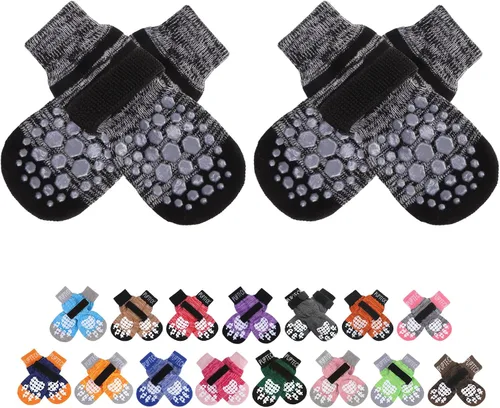 Vista 27 de PUPTECK Calcetines antideslizantes para perros con agarres de doble cara para perros pequeños, medianos y grandes, suelos de madera dura que evitan