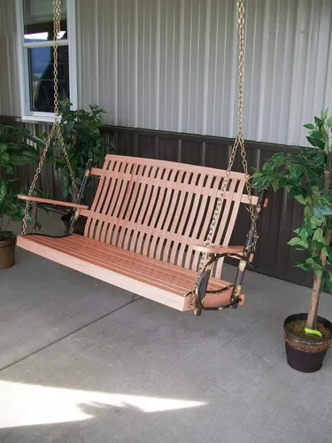 Vista 2 de Amish Made - Columpio rectangular de 50 pulgadas de ancho con cadenas de roble teñido natural y nogal Mancha natural