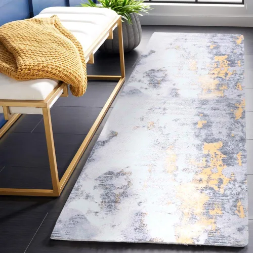 Vista 9 de SAFAVIEH Alfombra lavable Tacoma Collection – 2 pies 6 pulgadas x 4 pies, gris y dorado, antideslizante y fácil de limpiar, ideal para entrada