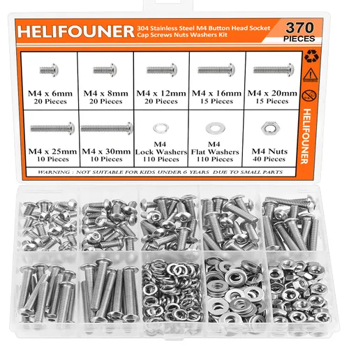 Vista 19 de HELIFOUNER - Juego de 540 piezas M3 x 6mm / 8mm / 12mm / 16mm / 20mm / 25mm / 30mm, tornillos de cabeza de botón, tuercas y arandelas, acero