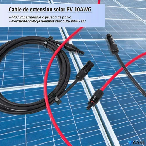 Vista 6 de Cable de extensión solar de 3 pies 10 AWG (6 mm²) Cable de panel solar con conectores de cable fotovoltaico macho hembra conector adaptador de cable