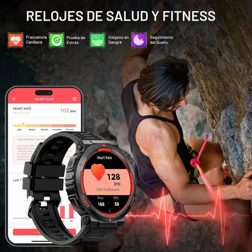 Vista 6 de Relojes inteligentes militares para hombres (respuesta/hacer llamadas) con linterna LED 3ATM resistente al agua reloj inteligente con más de 100