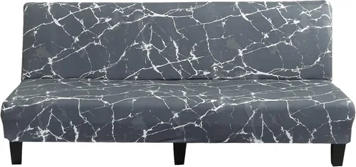 Vista 26 de LiveGo Fundas para futón sin brazos, funda elástica plegable para sofá cama con parte inferior elástica, funda de sofá ajustable estampada, Negro