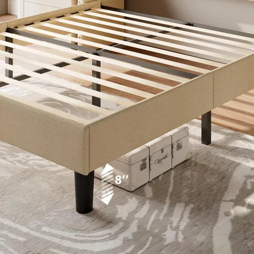 Vista 6 de Feonase - Base de cama tamaño completo con respaldo de alas de lujo y estación de carga rápida, base de cama tapizada con botones y cabecera