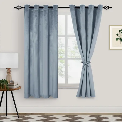 Vista 22 de XWZO Cortinas de terciopelo azul de 63 pulgadas de largo, elegantes cortinas de lujo suaves para sala de estar, aislamiento térmico, oscurecimiento