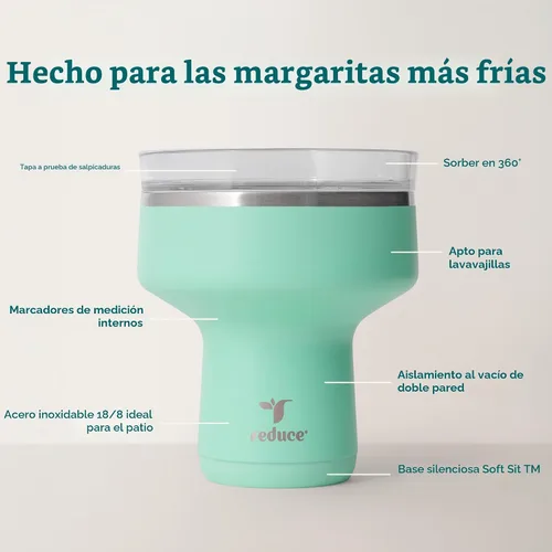 Vista 4 de Reduce Saltini - Vaso de cóctel de 16 onzas, vaso aislado de margarita con tapa, mantiene las bebidas frías durante 10 horas, alternativa al vaso