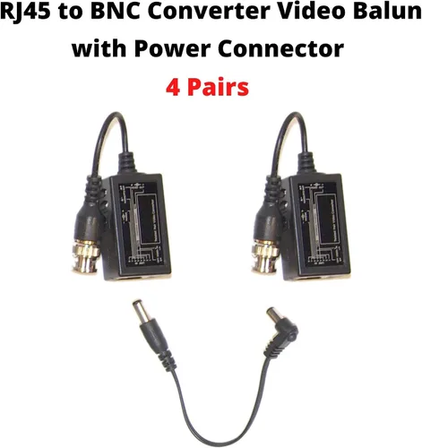Vista 2 de Evertech 4 pares (8 piezas) Balun de video pasivo con Power BNC a RJ45 Cable convertidor de video transmisor de potencia de audio a través