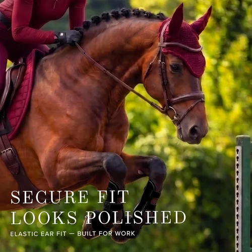 Vista 2 de Equestrian Stockholm Horse Ear Bonnet, Fly Protection Noise-Muffling Design Red