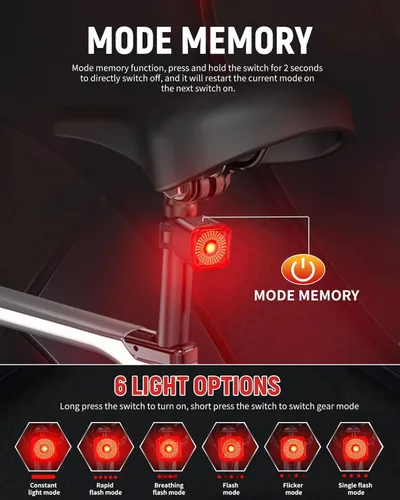Vista 7 de Luz Trasera de Bicicleta DARKBEAM con Pantalla LED, Recargable USB-C, 6 Modos de Luz, Impermeable IP55, Luz Trasera de Bicicleta para Montar