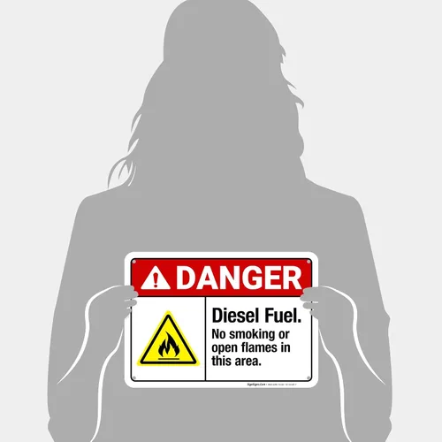 Vista 4 de Diesel Fuel No Smoking Or Open Flames in This Area Sign, ANSI Danger Sign, 10x7 Inches, Rust Free .040 Aluminum, Fade Resistant, Indoor/Outdoor Use
