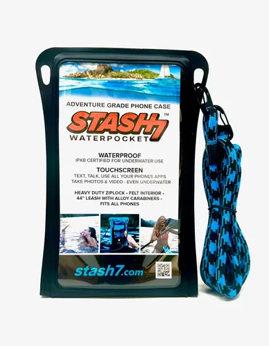 Vista 2 de Stash7 Funda impermeable para teléfono con cordón largo IPX8 Adventure Grade Bolsa seca para teléfono celular, compatible con iPhone 15 Pro Max