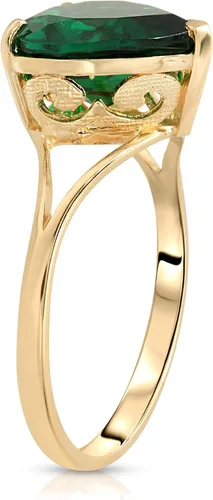 Vista 2 de Galaxy Gold GG Anillo de catedral de esmeralda con forma de corazón brillante de oro amarillo de 14 quilates con forma de corazón brillante