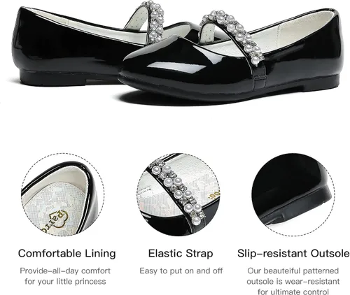 Vista 5 de Zapatos de vestir para niñas pequeñas, zapatos de flores, zapatos de princesa, boda, fiesta, zapatos planos para niñas pequeñas y grandes