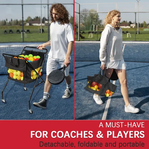 Vista 6 de Cesta plegable de pickleball para pelotas de tenis con ruedas, bolsa extraíble, carrito portátil con capacidad para 170 pelotas de tenis o 140