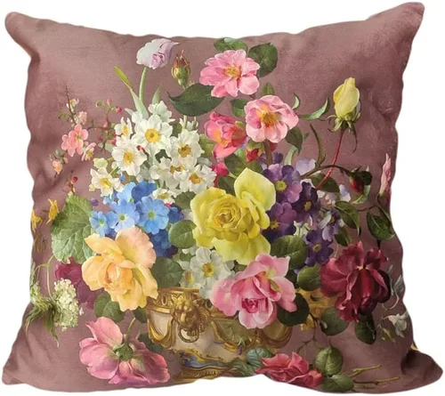 Vista 30 de Funda de cojín floral ligera de lujo, 18 x 18 pulgadas, pintura al óleo retro victoriana de doble cara, fondo negro, flor vibrante, funda de cojín