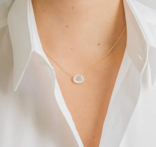 Vista 6 de Diamond Moonstone Necklace 14k Solid Gold Moonstone Necklace