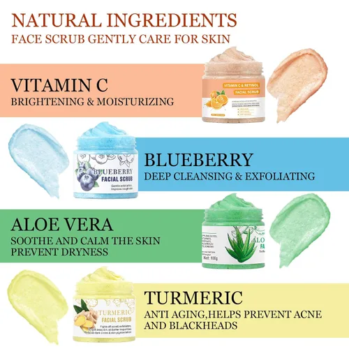 Vista 7 de Exfoliante y limpiador facial de aloe vera: lavado facial exfoliante para puntos negros y acné