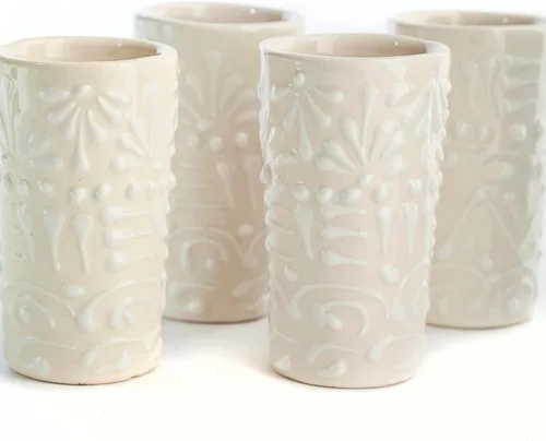 Vista 35 de Juego de 4 vasos de chupito Talavera auténticos mexicanos para tequila - Pintados a mano - 2 Oz (Corazón Azul)