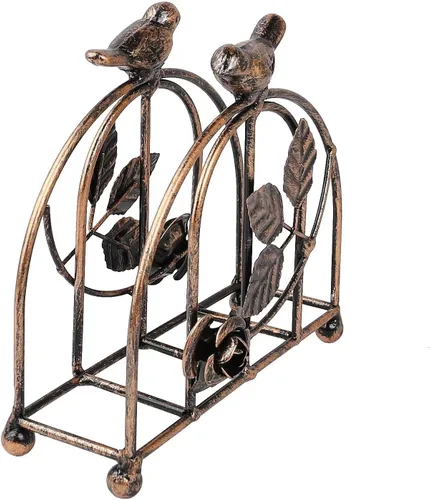Vista 8 de Servilletero clásico vintage de bronce con pájaro y rosa/dispensador de pañuelos independiente de mesa
