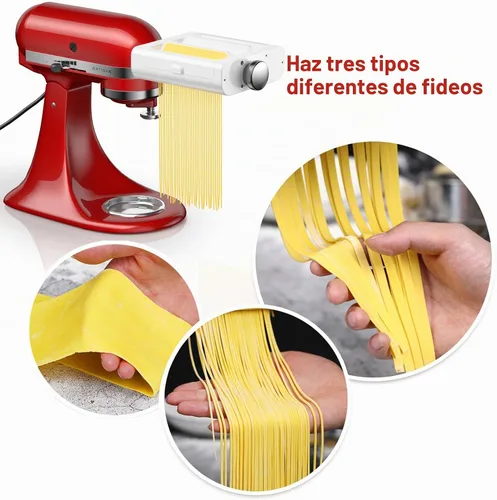 Vista 2 de RETHONE Accesorio para hacer pasta para batidoras de pie KitchenAid, juego de accesorios de pasta 3 en 1, incluye rodillo de pasta, cortador