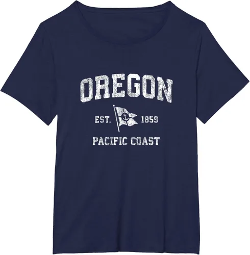 Vista 25 de Oregon Vintage barco ancla bandera diseño de West Coast Retro Tee, hombre S, Arándano