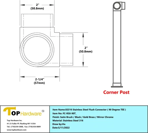 Vista 5 de Conector de barandilla de acero inoxidable 316, conector de codo de carpintero empotrado con forma de esquina de 3 vías para tubería de calibre 16