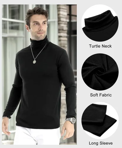 Vista 6 de Camiseta de manga larga para hombre, ajustada, ligera, con cuello de tortuga