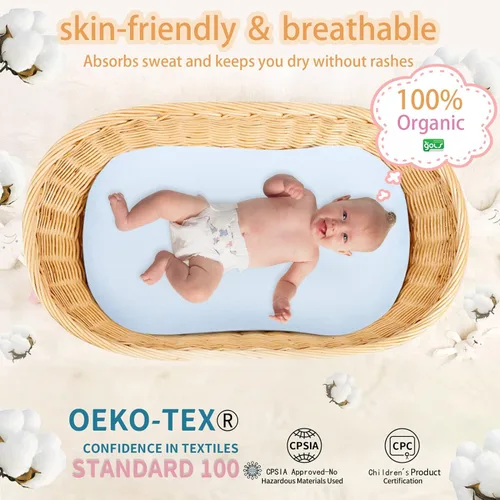 Vista 3 de Pucmaoci Fundas impermeables orgánicas para tumbonas de bebé 100% algodón orgánico Funda extraíble con forro impermeable Lavable a máquina