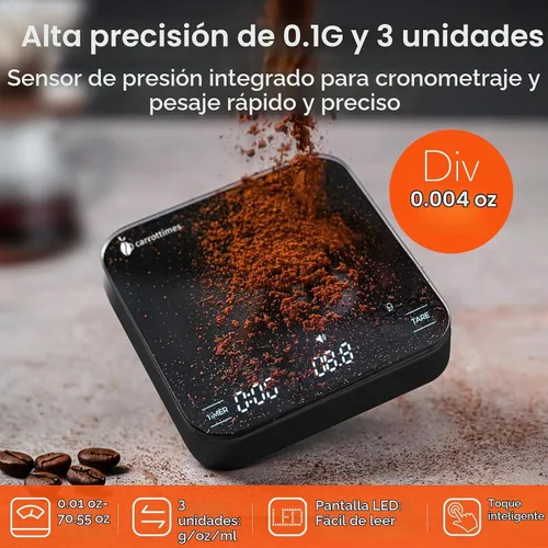 Vista 2 de Mini báscula de café recargable con temporizador, escala de espresso de precisión de 4.4 lbs/0.004 oz, báscula de café digital portátil con 4 modos