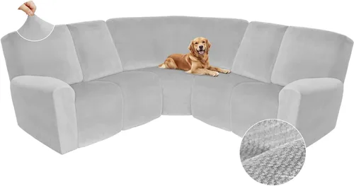 Vista 574 de Arfntevss Fundas de sofá seccional reclinable de terciopelo, Funda de sofá seccional de esquina para sofá reclinable, Funda elástica suave