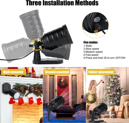 Vista 4 de Luces de proyección de copo de nieve de Navidad - Luces LED de espectáculo de nevada para exteriores, impermeables, decoración de paisaje para Negro