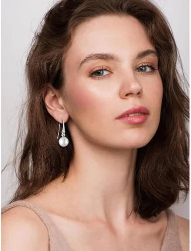 Vista 3 de Pendientes de perlas de plata de ley 925 para mujer, pendientes colgantes con joyas