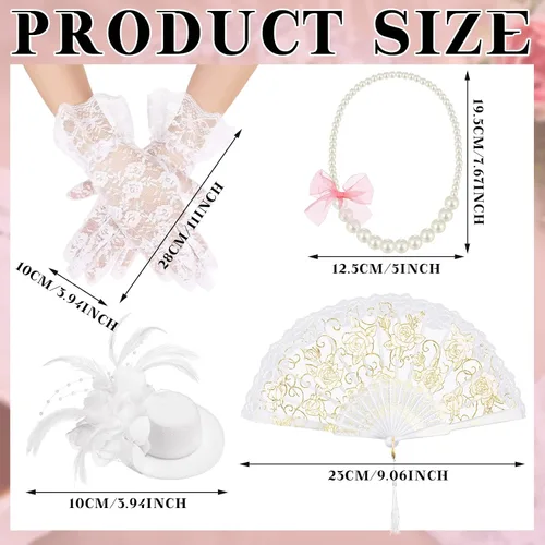Vista 3 de Sintege 4 piezas de suministros de fiesta de té para niñas, guantes de fiesta de té, sombreros para niñas y niños, collar de fiesta de té