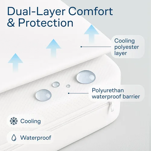 Vista 10 de Protector de colchón impermeable con cremallera, tamaño Queen de 60 x 80 x 15 a 18pulgadas, protector de bolsillo extra profundo, protección