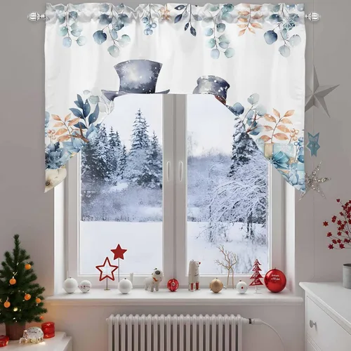 Vista 11 de Cortinas de cocina con cenefa de eucalipto de Navidad, con bolsillo para barra, cortinas para dormitorio, sala de estar, baño, cafetería, ventanas